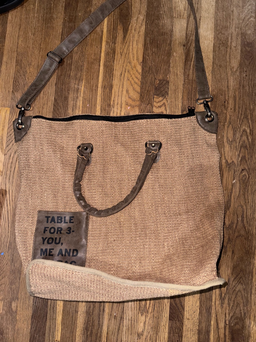 Neutral Tan Canvas Tote with Brown Leather Trim